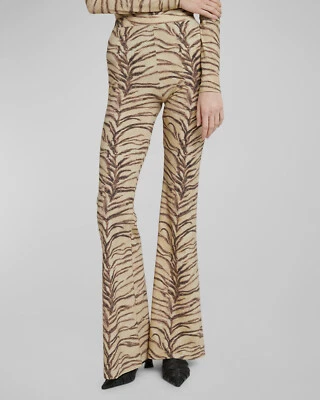 Stella McCartney Women's Beige Tiger Fluid Jersey Flare Trouser Pants Size S - Image 1 of 4