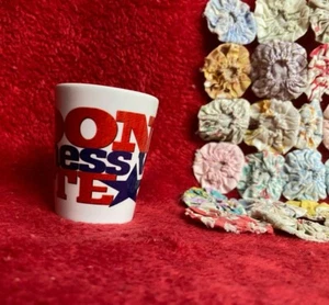 Don't Mess With Texas Shot Glass Red and Blue Bold Letters On White - Picture 1 of 5