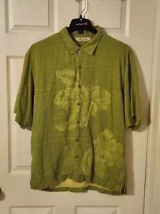 Tommy Bahama Men Green 100 PERCENT Silk Shirt Short Sleeve Button Front T31332 - Picture 1 of 6