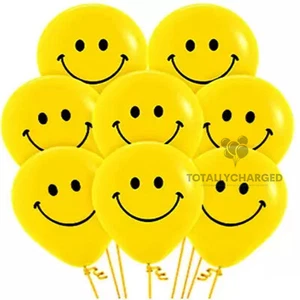 100 PCS YELLOW HAPPY 12" FACE BALLOONS Latex Rubber Helium Party Decor baloons - Picture 1 of 1