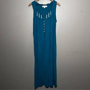 Eileen West Damen Nachthemd Kleid Small Maxi Henley Popover Ärmellos Prärie - Bild 1 von 9