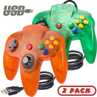 2Packs USB N64 Controller Wired USB PC Gamepad Joystick for Windows PC MAC Linux - Image 1 of 4