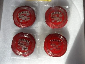 1957 57 1959 59 Cadillac Eldorado hubcap center medallions RED (4)- good -B - Picture 1 of 6