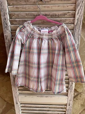 Hanna Andersson Girls White Plaid Shirt Smocked  size 5 (110 cm) - Image 1 of 4