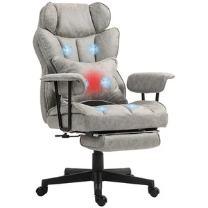 HOMCOM Massage Office Chair, Heated Reclining Desk Chair, Grey - Picture 1 of 11