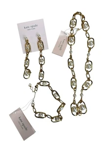 Kate Spade Glamorous Strands Set Necklace Bracelet Earrings Gold Pearl NWT - Picture 1 of 6