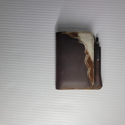 Hand Stitched Leather Folio Wallet Waxed Horween Hair On Hide  - Image 1 of 4
