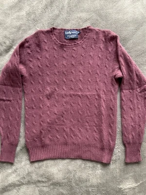 Polo Ralph Lauren Sweater Cable Knit 100% Cashmere Mens S Burgundy Crew Neck - Image 1 of 4