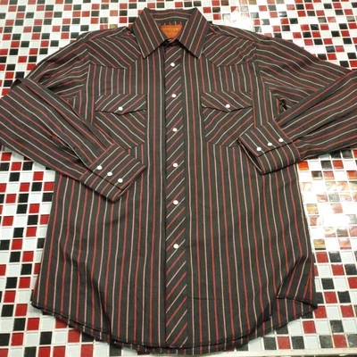 Camisa Rustler De Colección Para Hombres MEDIANA Negra Roja Rayas Western X-Long Cola Perla A Presión Foto 1 de 4