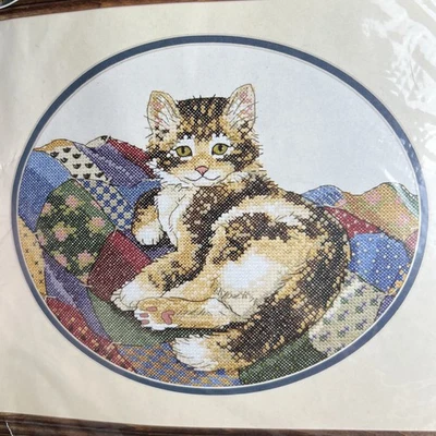 Dimensions 1996 Stamped Cross Stitch Kit Patchwork Puss 15" x 13" 3163 NIP Cat - Image 1 of 4