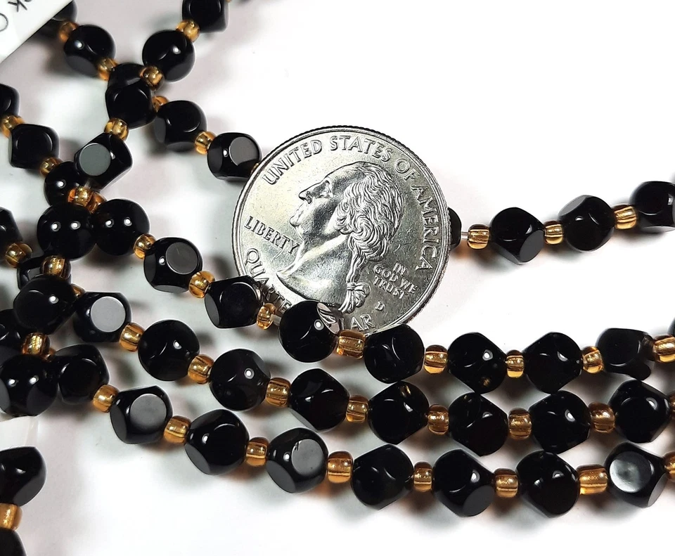 6mm Black Obsidian Magic Square Gemstone Beads 8-Inch Strand - Image 1 of 1