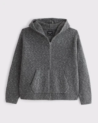 NEW Abercrombie & Fitch Men’s Cropped Full-Zip Hooded Sweater Hoodie Gray Size M - Image 1 of 2