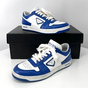 Prada Downtown Leather Sneakers White Cobalt Blue 2EE364 142984120 - Picture 1 of 9