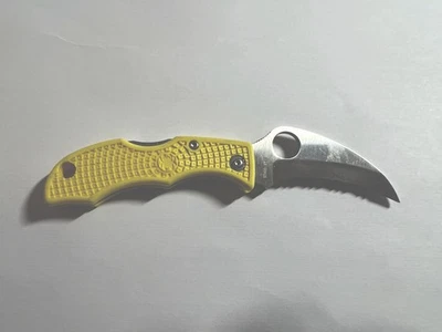 Spyderco Ladybug 3 Hawkbill Salt Folding Knife Yellow FRN Serrated H2 Used - Image 1 of 3