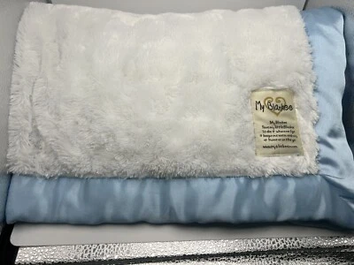 My Blankee Blue White Stripe Baby Blanket Satin Trim Swirl Kids Security Lovey - Image 1 of 2