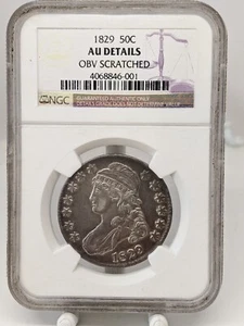 1829 Capped Bust Half Dollar NGC Certified AU Details - OBV Scratched *NICE COIN - Picture 1 of 5