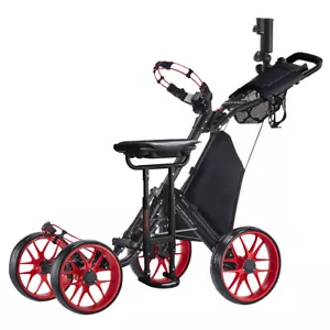 CaddyTek CaddyCruiser ONE Pro Folding 4 Wheel Golf Buggy Red + Removable Seat - Picture 1 of 9