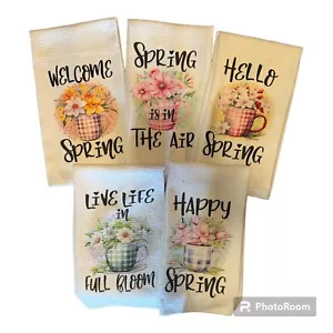 Maßgeschneidertes 5er Set Küchentücher ~ Waffelgewebe ~ Ostern ~ Frühling ~ Blumen ~ Geschenk - Bild 1 von 6