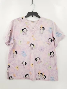 Betty Boop Women Lavender (Stains, Material Wear, Missing Tags) V Neck Scrub Top - Picture 1 of 6