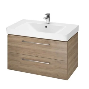 Badmöbel Set Waschbecken mit Unterschrank Waschtisch, 2-Schubladen 80 Nussbaum - Bild 1 von 7