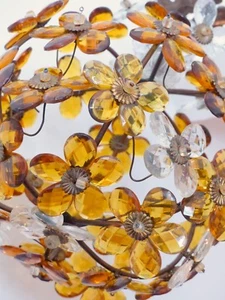 Vintage French Amber Flower Prisms Maison Bagues Style Antique Chandelier Lustre - Picture 1 of 12