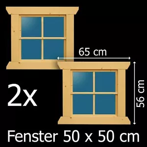 2x Fenster Holzfenster 50 x 50 cm mit abgeschrägter Blende Gartenhausfenster NEU - Bild 1 von 1