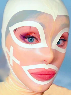 LITTLE RUBBER CHERRY Latex Gummi Rubber Hood/mask NURSE 2 COLOUR PANELS STYLE pick size and 2 colour