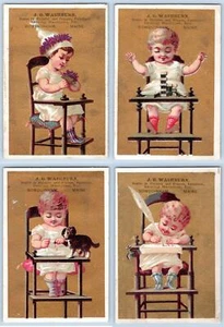 LOTE/4 TARJETAS COMERCIALES BOWDOINHAM MAINE JG WASHBURN BEBÉ VICTORIANA DÉCADA DE 1880 - Imagen 1 de 6