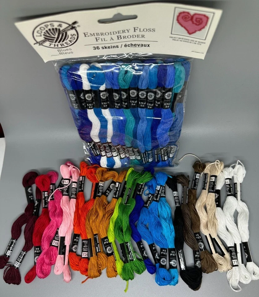 Loops and Threads Embroidery Floss Skeins 10 yd Lot of 63 Blues & Various Colors - Image 1 of 4
