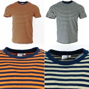 John Lewis Mens T-shirt Top Supima Cotton Striped Green Navy Orange Jersey Soft - Picture 1 of 27