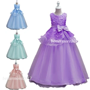 New Flower Kids Girls Long Maxi Dress Bridesmaid Wedding Party Pageant Prom Gown - Picture 1 of 24