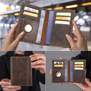 Customised Genuine Leather RFID 2 Passport Holder Bag Wallet AirTag 5 Card Slot - Picture 1 of 11