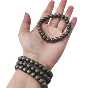WOMENS BEADS BRACELET NATURAL PYRITE BEADS ELASTIC BAND GIFT MENS BRACELET - Picture 1 of 9