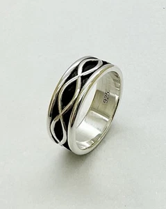 David Bowie's Boho Silver Infinity Wedding Band Ring, Gift Love - Picture 1 of 7