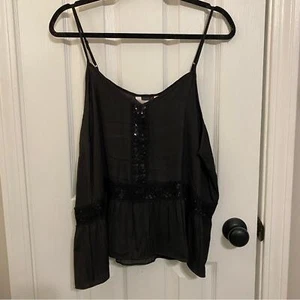 LC Lauren Conrad Sequin & Satin Black Strappy Peplum Camisole Tank NWT Size XXL - Picture 1 of 6