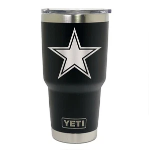 Dallas Cowboys YETI Laser Engraved Colster, 20 or 30 oz. Black Tumbler - Picture 1 of 9