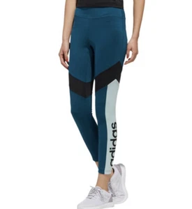 NUEVO CON ETIQUETAS Adidas Climalite Verde Azulado/Negro Colorblock Performance Leggings, Pequeños - Imagen 1 de 7