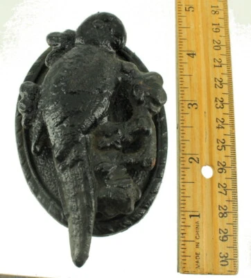 Ancien HUBLEY Perroquet Oiseau Architectural Chambre Fonte Porte Heurtoir 1920's - Photo 1/4