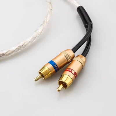 Cable auxiliar de audio adaptador divisor Y 6N OCC plateado de 3,5 mm macho a 2 RCA macho - Imagen 1 de 4