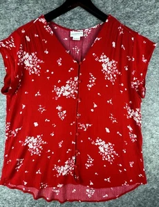 Liz Claiborne rot weiß Blumen Button-Down Flügelärmel Bluse Größe Large - Bild 1 von 5