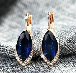 Marquise Cut Blue 2-3CT Cubic Zirconia Earrings in 925 Sterling Silver. - Picture 1 of 4