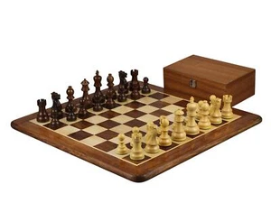 Sheesham Chess Set With Sheesham Flat Chess Board 20 Inch and Sheesham Executive - Picture 1 of 11