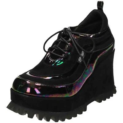 Shellys London Suede Leather Platform Patent Wedge Shoes Lace Up Gothic Creepers
