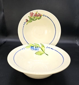 Studio Art Pottery Bowls Columbine & Blue Bells Idaho Mudworks Signed 8" W READ - Picture 1 of 9