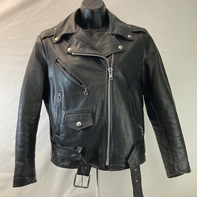 VTG Leather Biker Jacket Womens 12 The Leather Shop Made In USA American Flag - Image 1 of 4