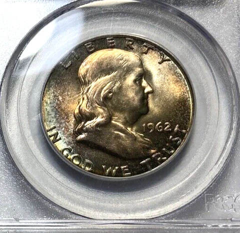 1962 Franklin Half Dollar Pretty Color PCGS MS64 Cover