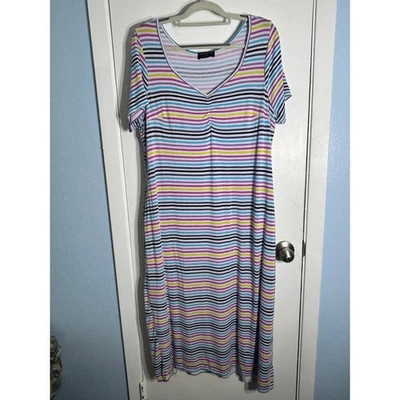 Vestido Lane Bryant Midi Talla 14/16 Arco Iris Rayas Jersey Tejido Verano Playa Foto 1 de 4