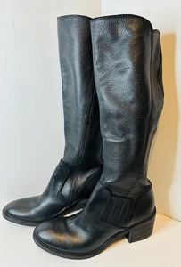 Donald J Pliner Boots Womens 9 Envy Tall Riding Black Leather Block Heels Zip - Picture 1 of 8