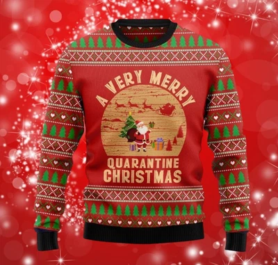 A Very Merry Quarantine Christmas Gifts Ugly Christmas Sweater S-5XL - Image 1 of 4