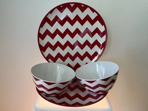 4 Piece Melamine Dinnerware - Plate and Bowl Set - Red And White Chevron Kohl’s - Picture 1 of 9
